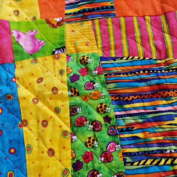 Handmade flannel childrens zoo animals crazy quilt  48" - Picture 2 of 6